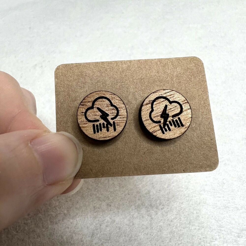 3 Pack Wooden Engraved Stud Earrings - Picture 4 of 4